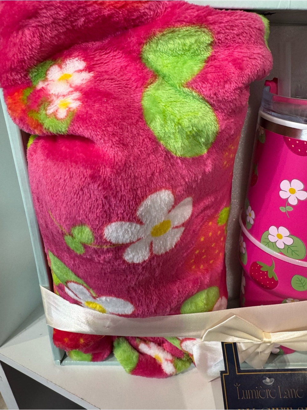 Pink Strawberry Floral Tumbler & Plush Throw Gift Set - Picture 3 of 3